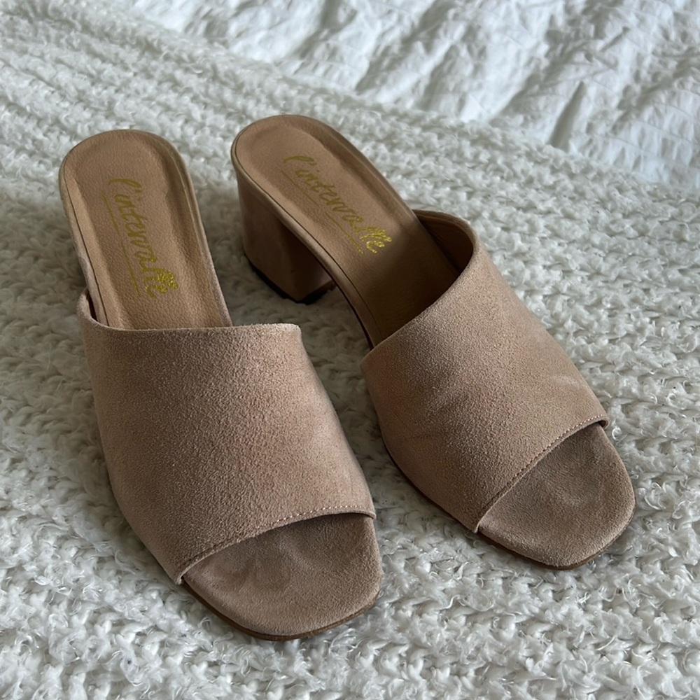L’Intervalle | Blush suede heeled mules